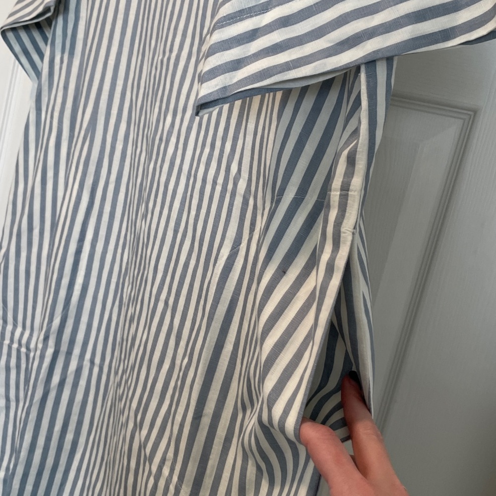 NWT LATTELOVE Linen Cotton Oversized Blue White Striped Shift Dress L - Picture 6 of 9